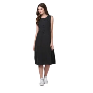 Generic Women's Denim Solid Sleeveless Dress (Black)