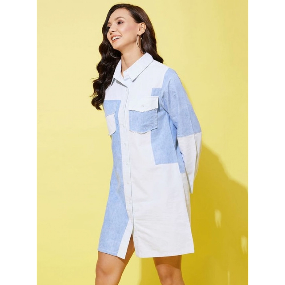 Generic Women's Denim Solid Long Sleeves Dress (Blue) - Image 4
