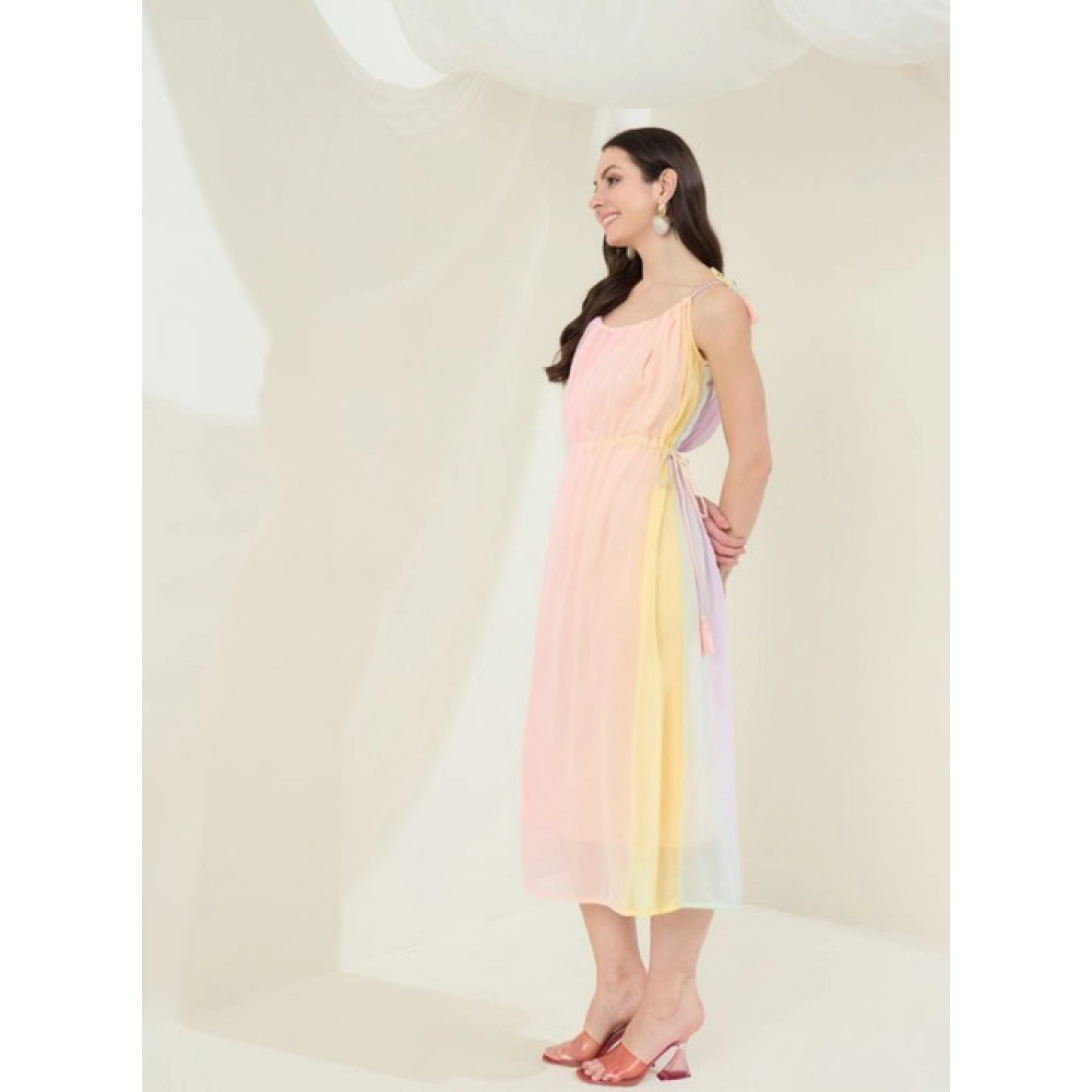 Generic Women's Georgette Ombre Sleeveless Dress (Peach) - Image 4