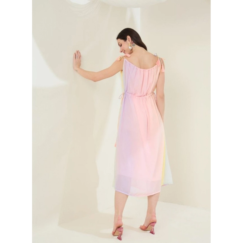 Generic Women's Georgette Ombre Sleeveless Dress (Peach) - Image 3