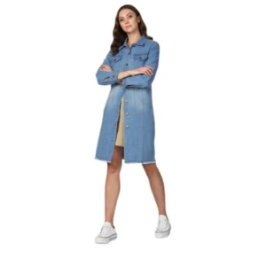 Generic Women's Denim Washed Long Sleeves Jacket (Blue)