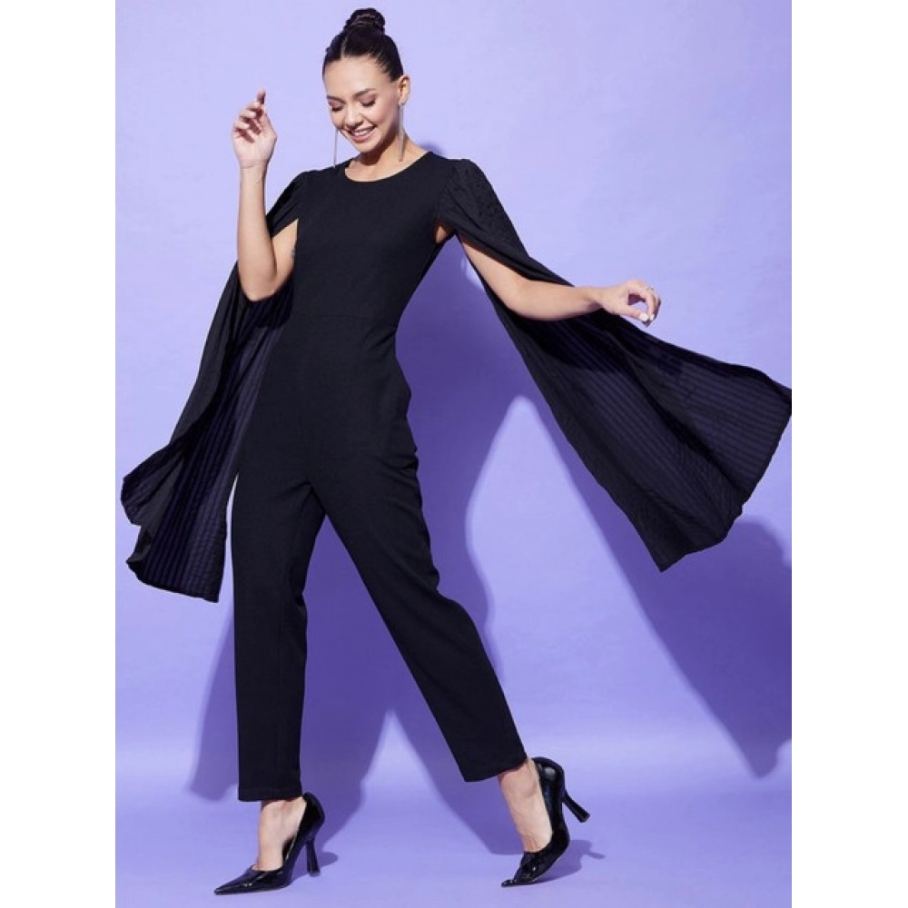 Generic Women's Polyeter Solid Cape Sleeve Jumpsuit (Black) - Image 5