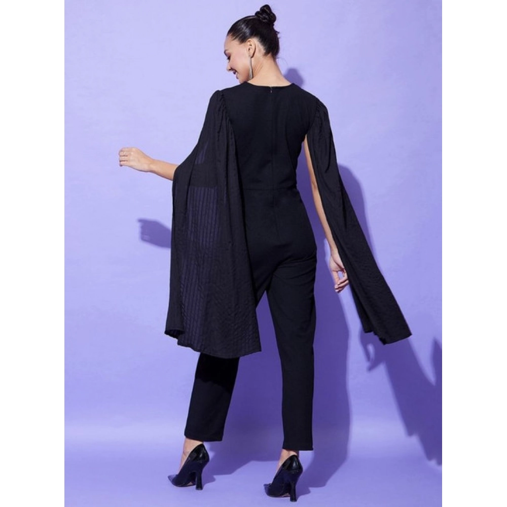 Generic Women's Polyeter Solid Cape Sleeve Jumpsuit (Black) - Image 4