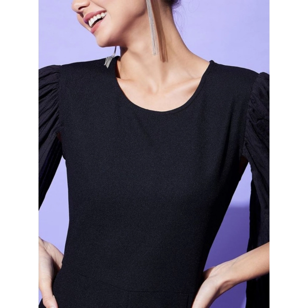 Generic Women's Polyeter Solid Cape Sleeve Jumpsuit (Black) - Image 3