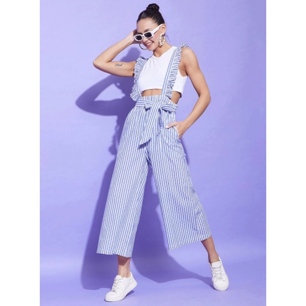 Generic Women's Cotton Pinafore Shoulder Straps Jumpsuit (Light Blue) - Image 5
