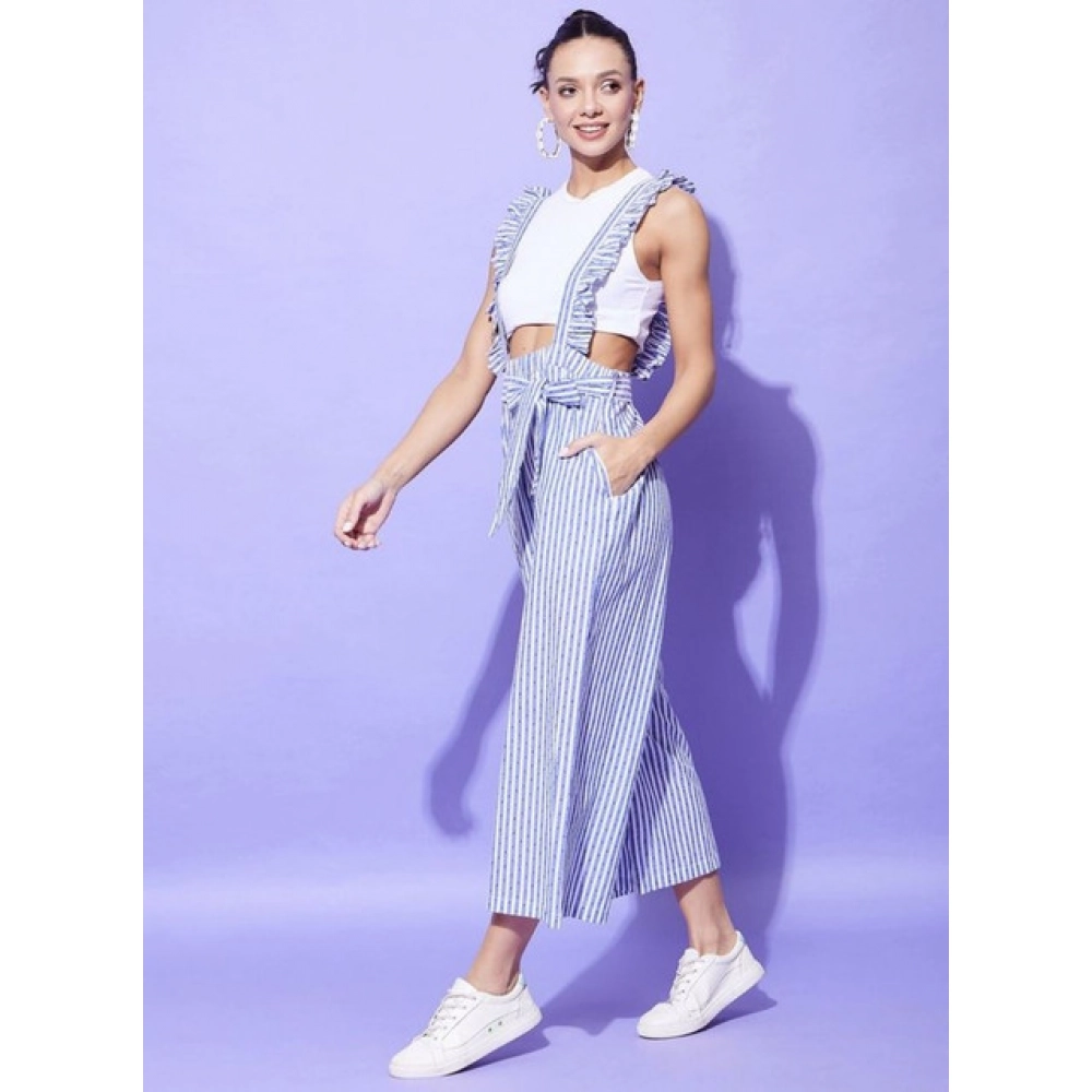 Generic Women's Cotton Pinafore Shoulder Straps Jumpsuit (Light Blue) - Image 4