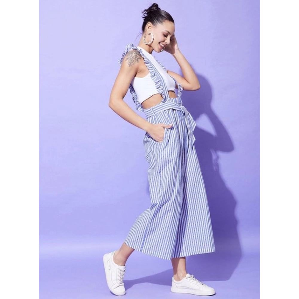 Generic Women's Cotton Pinafore Shoulder Straps Jumpsuit (Light Blue) - Image 3