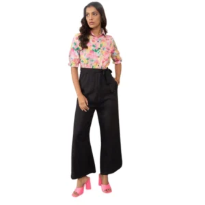 Generic Women's Polyester Floral Half Sleeves Jumpsuit (Multicolor)