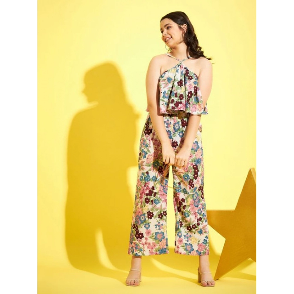 Generic Girl's Polyester Crepe Floral Sleeveless Jumpsuit (Multicolor) - Image 5