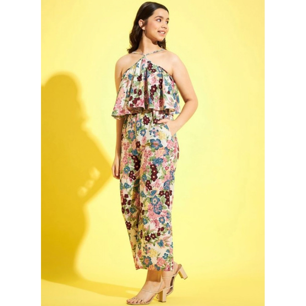 Generic Girl's Polyester Crepe Floral Sleeveless Jumpsuit (Multicolor) - Image 3