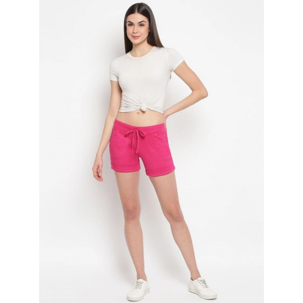 Generic Women's Cotton Solid Elasticated Shorts (Pink) - Image 4