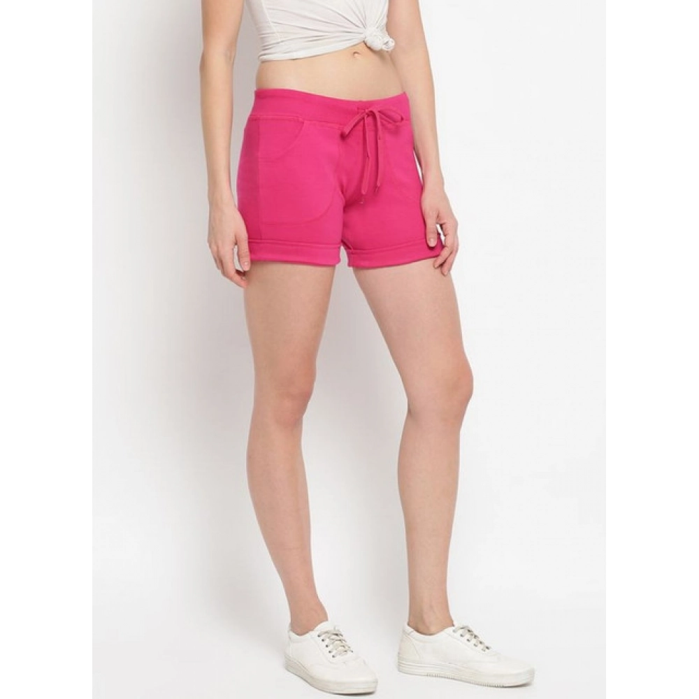 Generic Women's Cotton Solid Elasticated Shorts (Pink) - Image 3