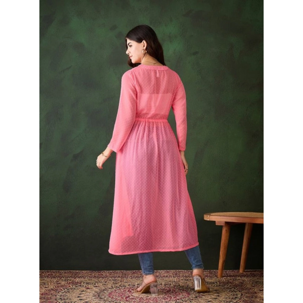 Generic Women's Chiffon Self Design Long Sleeves Shrug (Pink) - Image 5
