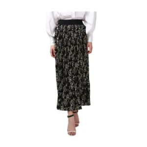 Generic Women's Georgette Chain Print Elasticated Skirt (Black-Cream)