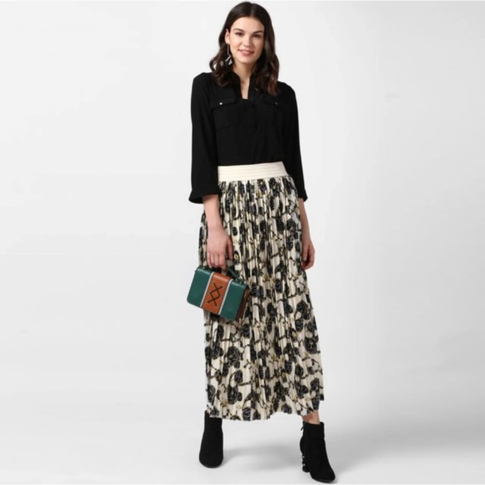 Generic Women's Georgette Chain Print Elasticated Skirt (Cream-Black) - Image 4