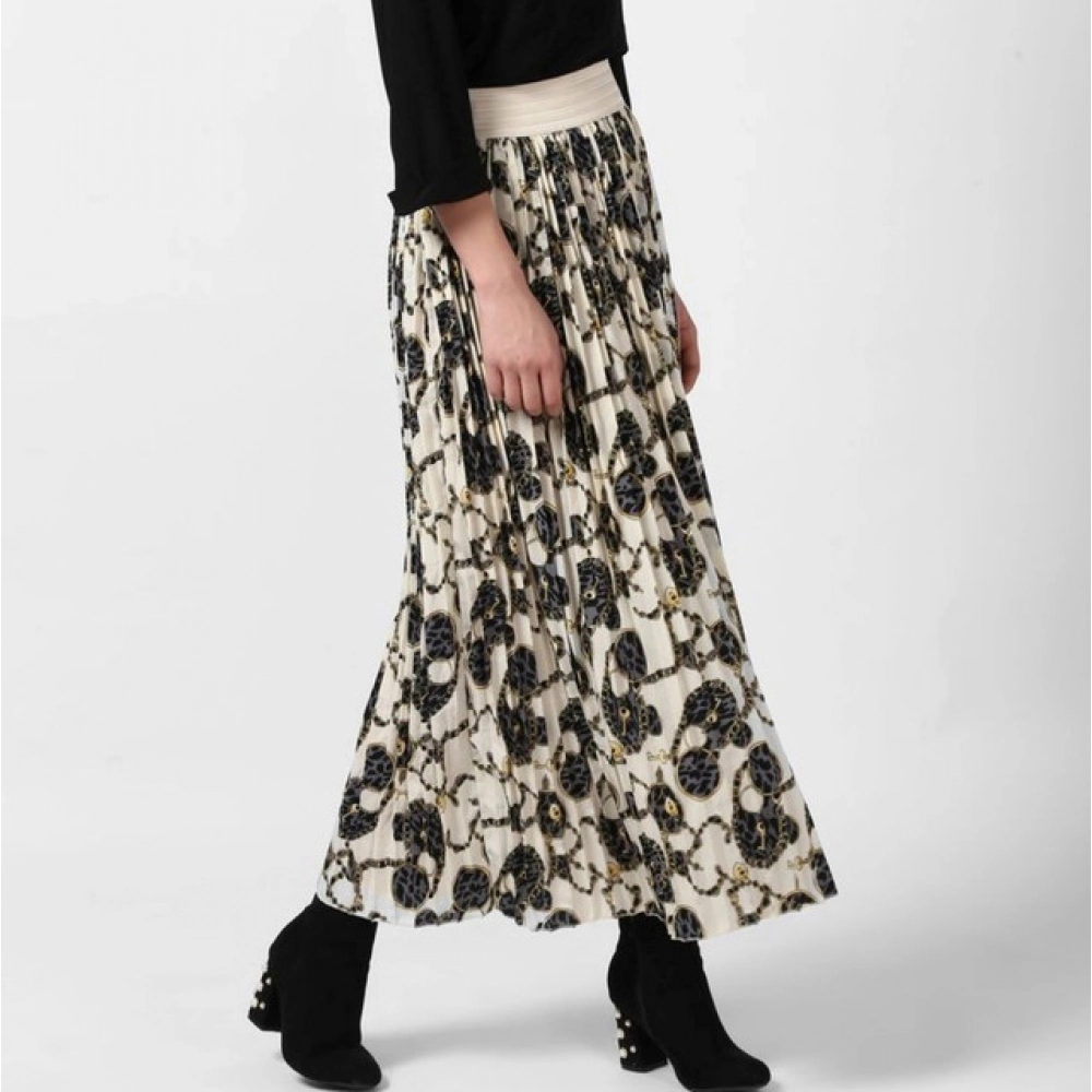 Generic Women's Georgette Chain Print Elasticated Skirt (Cream-Black) - Image 3
