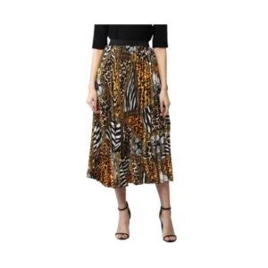 Generic Women's Satin Pleated Elasticated Skirt (Multicolor)