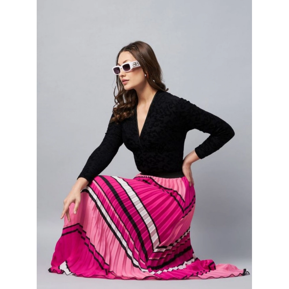 Generic Women's Satin Pleated Elasticated Skirt (Pink) - Image 5
