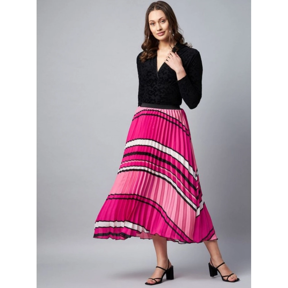 Generic Women's Satin Pleated Elasticated Skirt (Pink) - Image 4