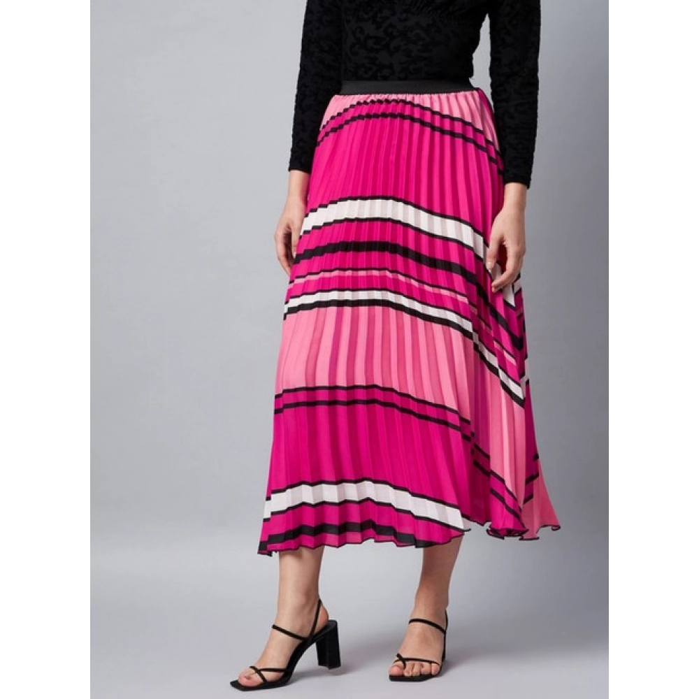 Generic Women's Satin Pleated Elasticated Skirt (Pink) - Image 3