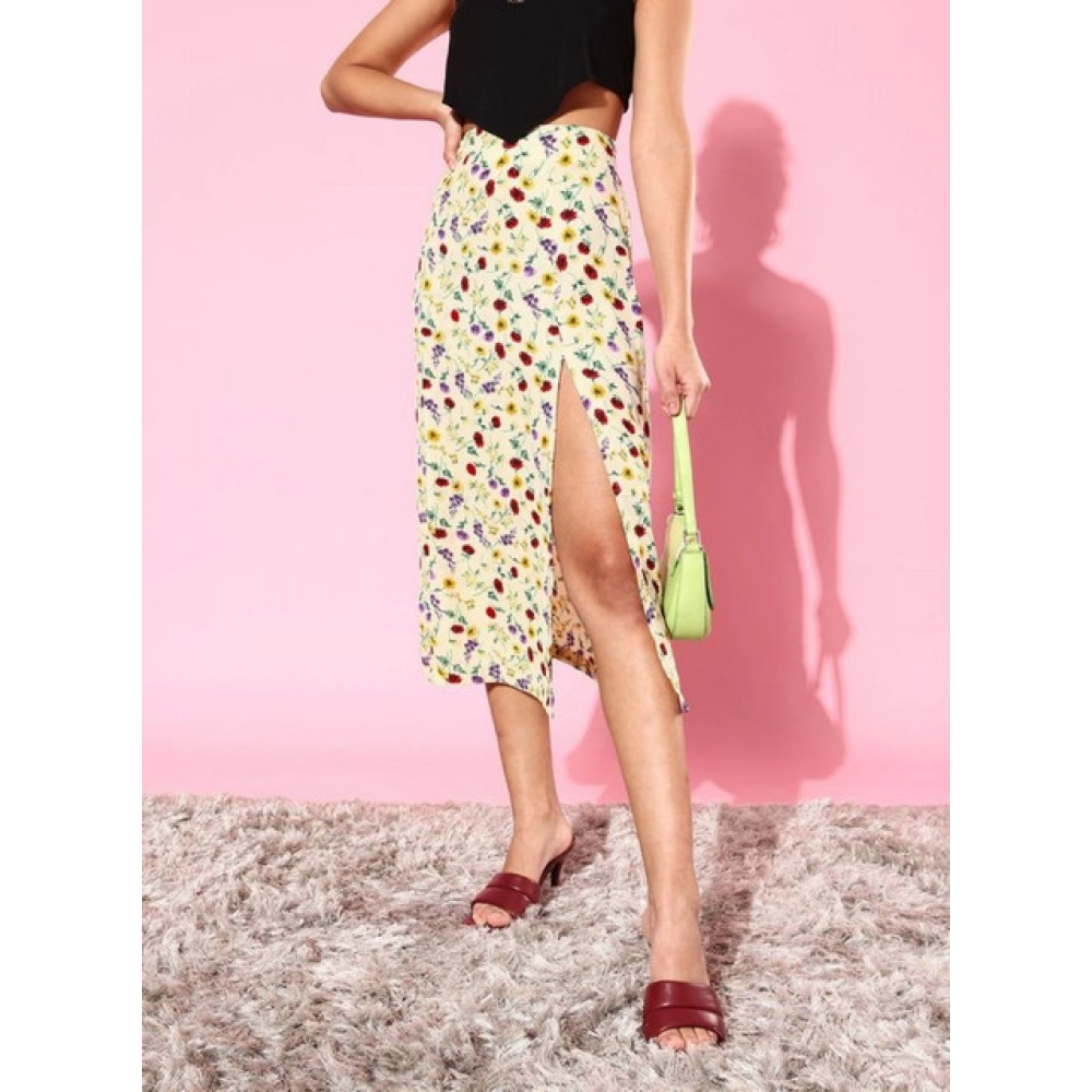 Generic Women's Polyester Floral Side Zip Skirt (Multicolor) - Image 3