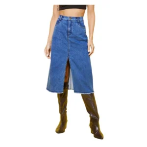 Generic Women's Denim Solid Buttoned Skirt (Blue)