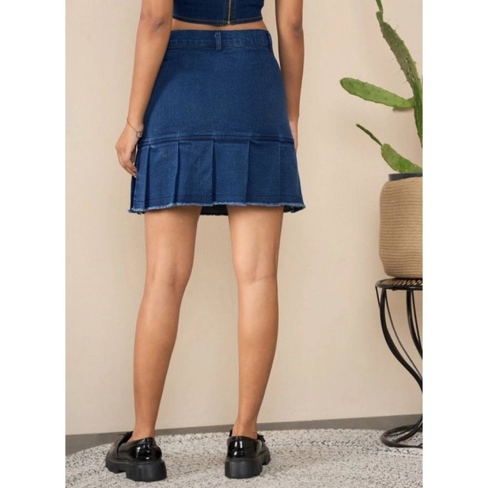 Generic Women's Denim Washed Buttoned Skirt (Blue) - Image 5