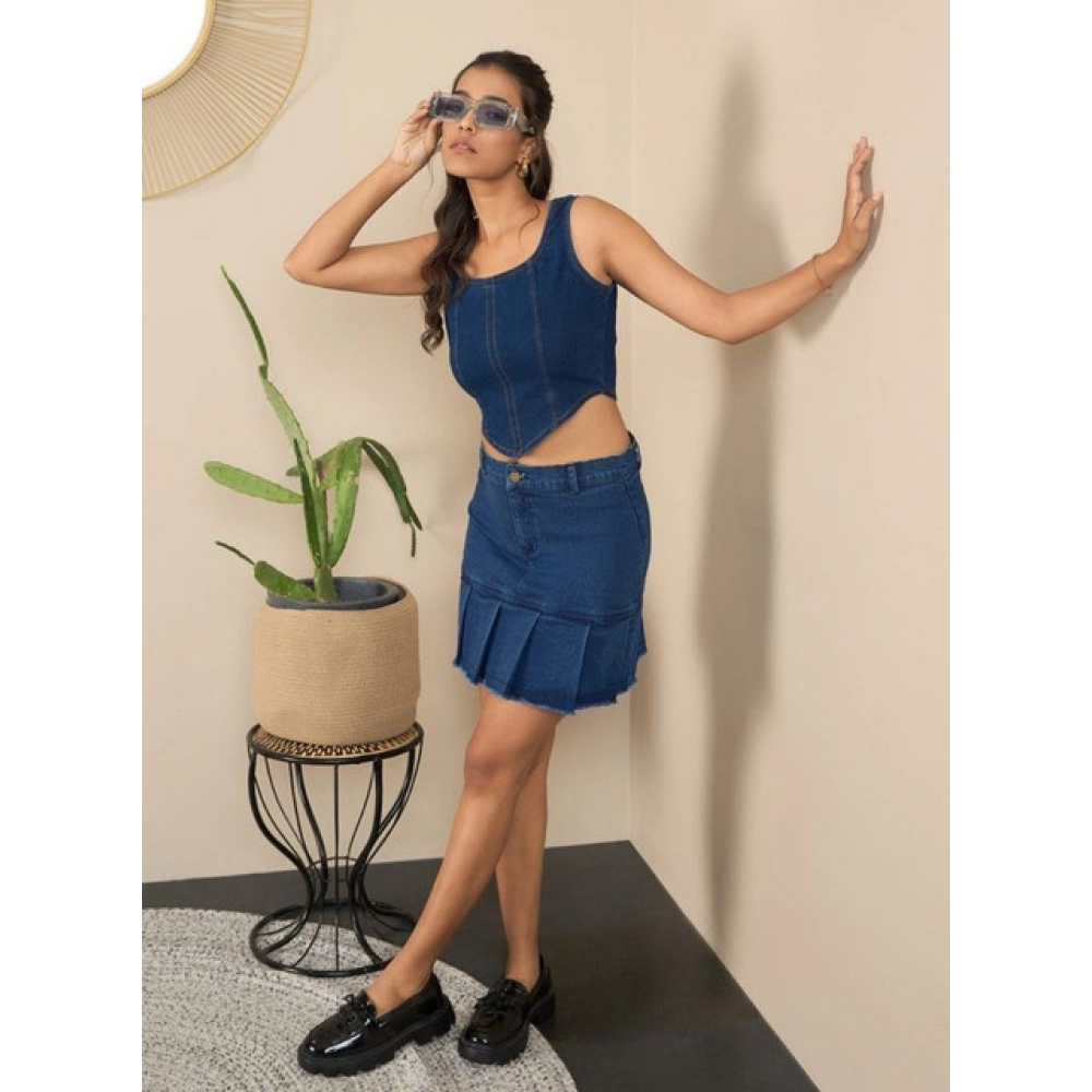 Generic Women's Denim Washed Buttoned Skirt (Blue) - Image 4