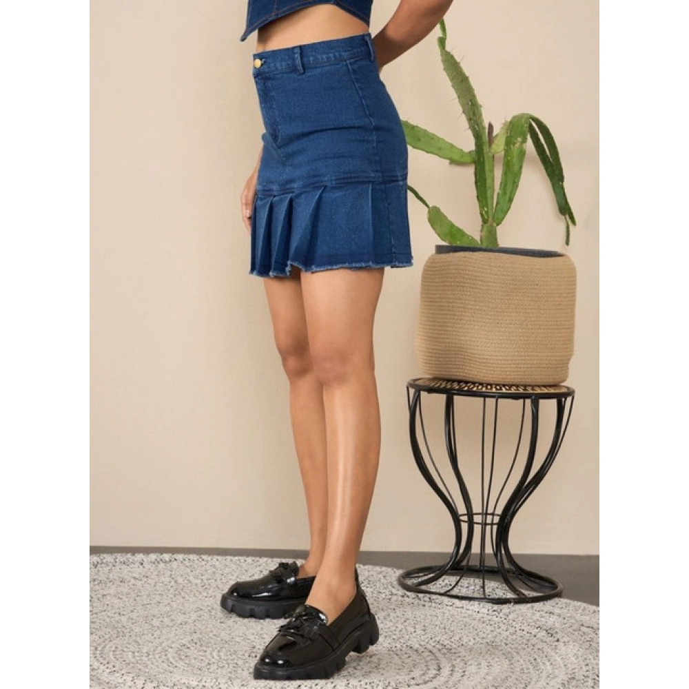 Generic Women's Denim Washed Buttoned Skirt (Blue) - Image 3