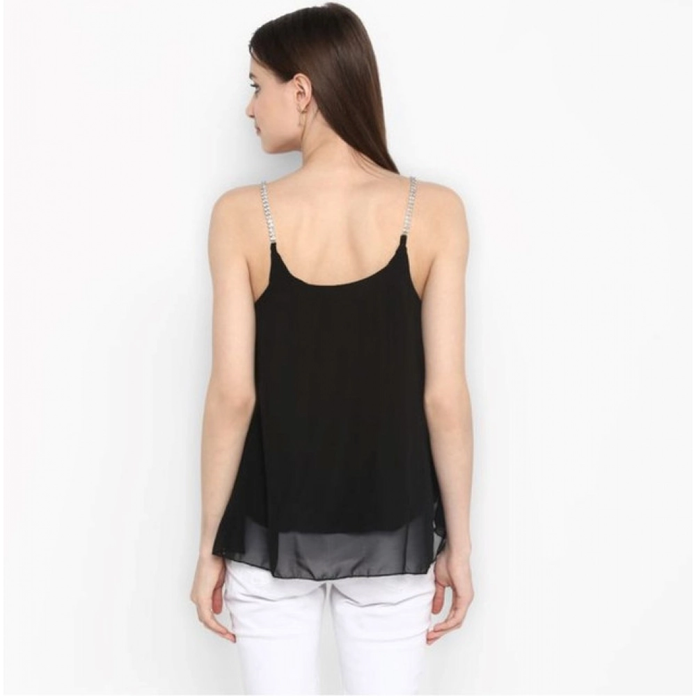 Generic Women's Polyester Embellished Shoulder Straps Top (Black) - Image 5