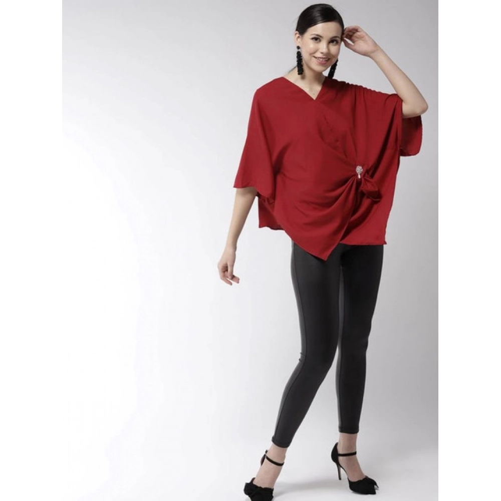 Generic Women's Polyester Solid Cape Sleeve Top (Red) - Image 4