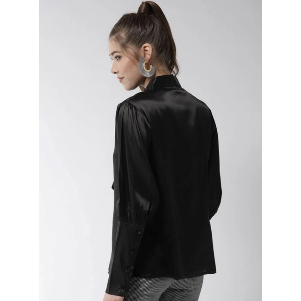 Generic Women's Polyester Solid Long Sleeves Top (Black) - Image 5