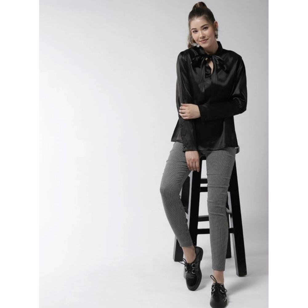 Generic Women's Polyester Solid Long Sleeves Top (Black) - Image 4