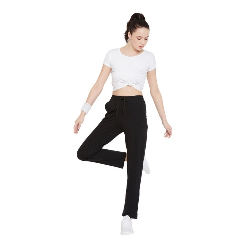 Generic Women's Cotton Solid Elasticated Track Pants (Black) - Image 3