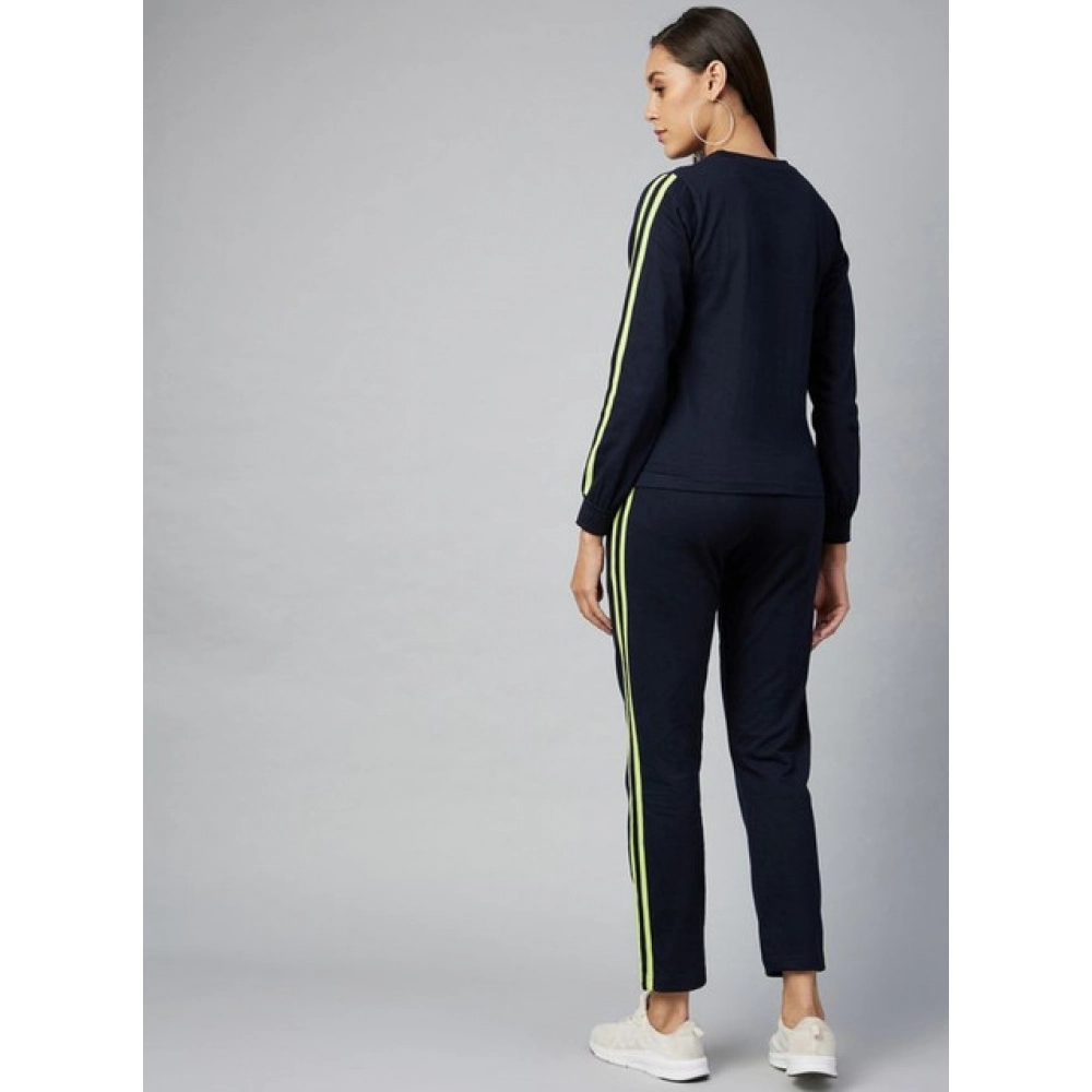 Generic Women's Cotton Solid Long Sleeves Tracksuit (Navy - Green) - Image 5