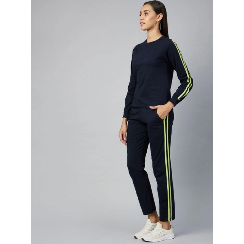 Generic Women's Cotton Solid Long Sleeves Tracksuit (Navy - Green) - Image 3