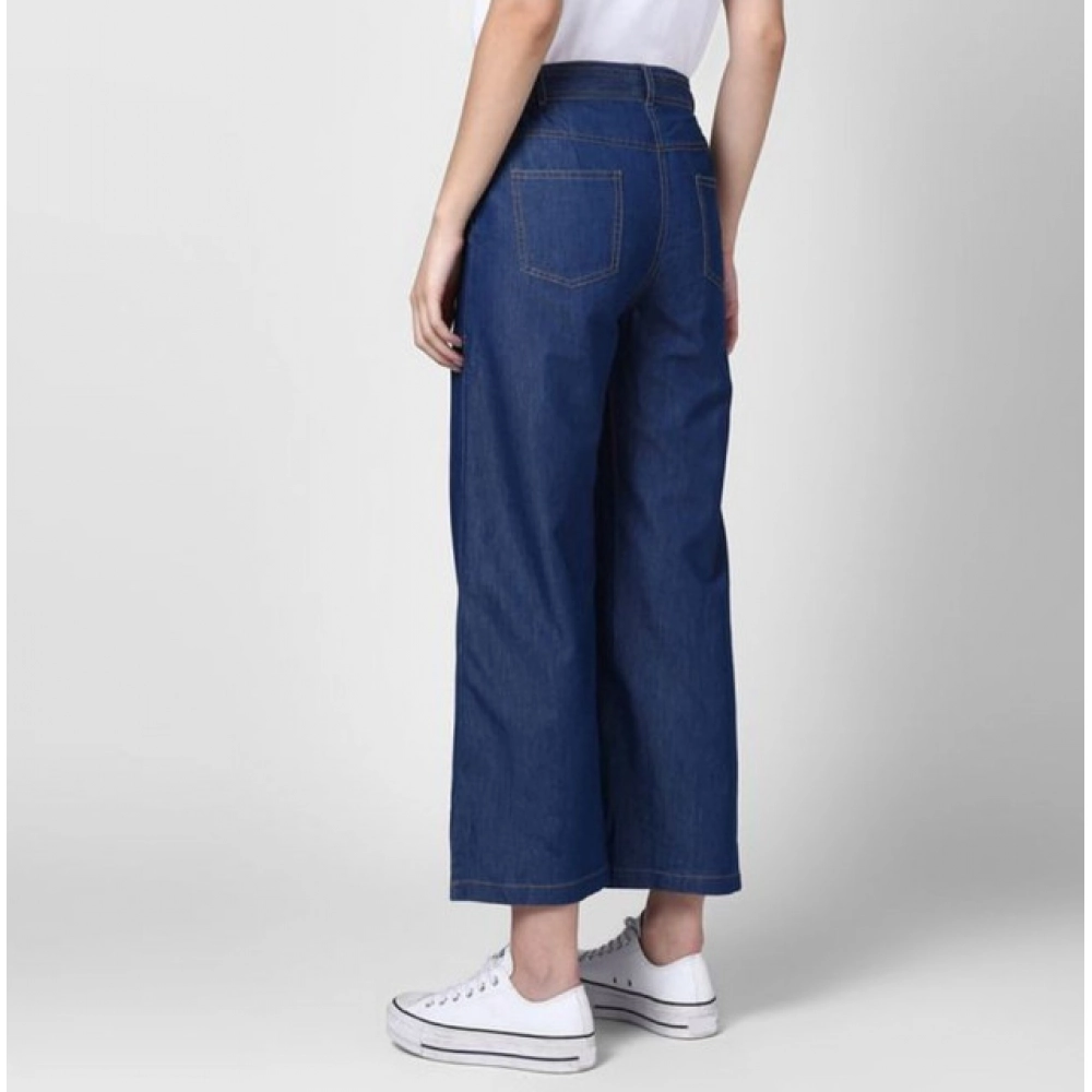Generic Women's Denim Solid Elasticated Trousers (Blue) - Image 2