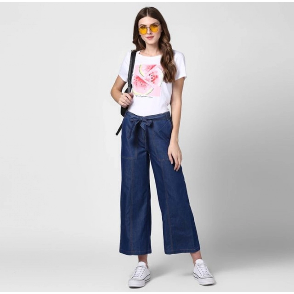 Generic Women's Denim Solid Elasticated Trousers (Blue) - Image 3