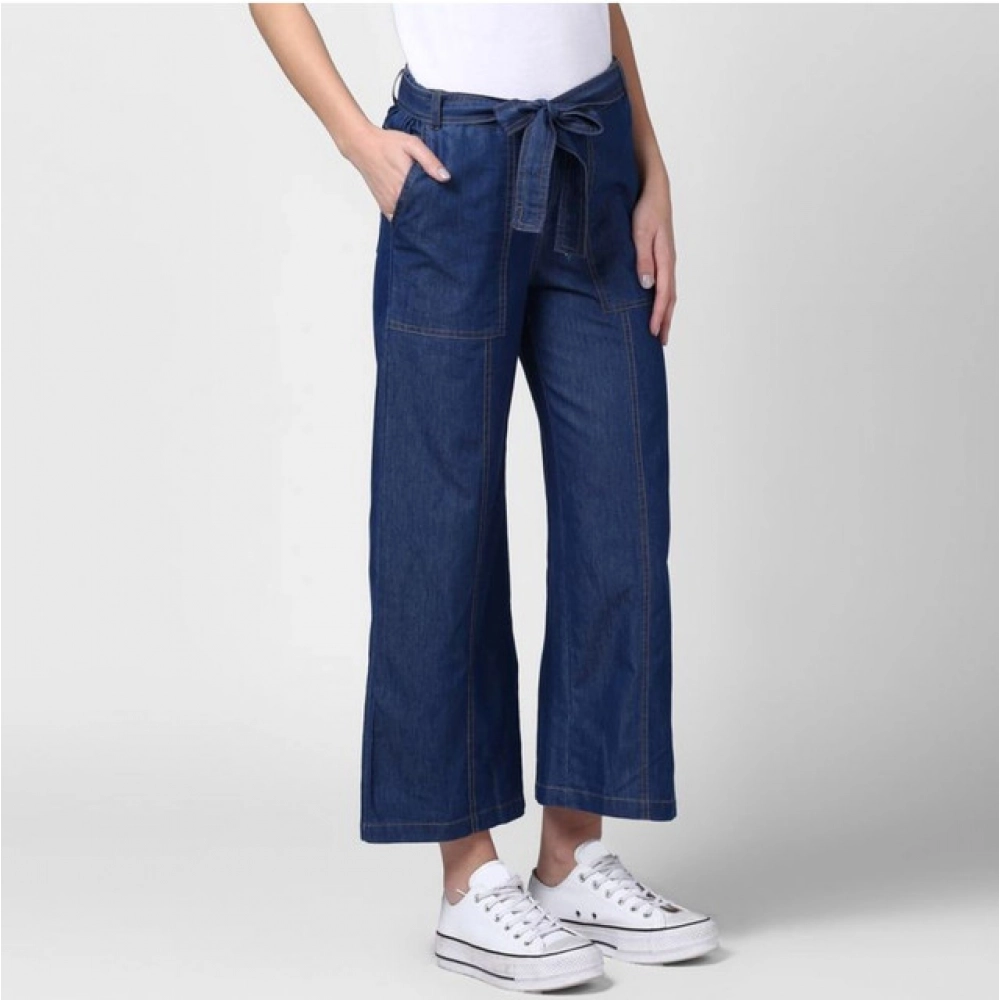 Generic Women's Denim Solid Elasticated Trousers (Blue) - Image 4