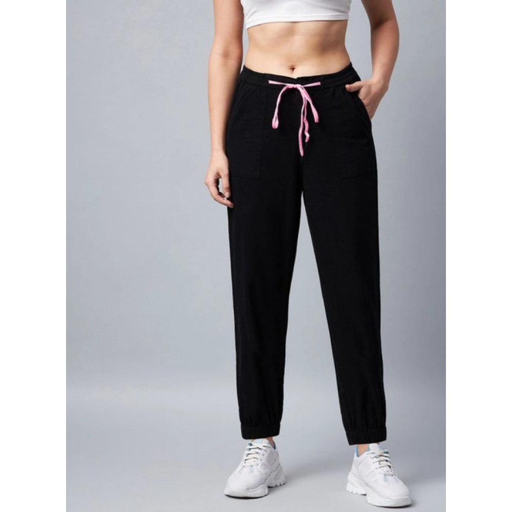 Generic Women's Cotton Twill Solid Elasticated Trousers (Black) - Image 2