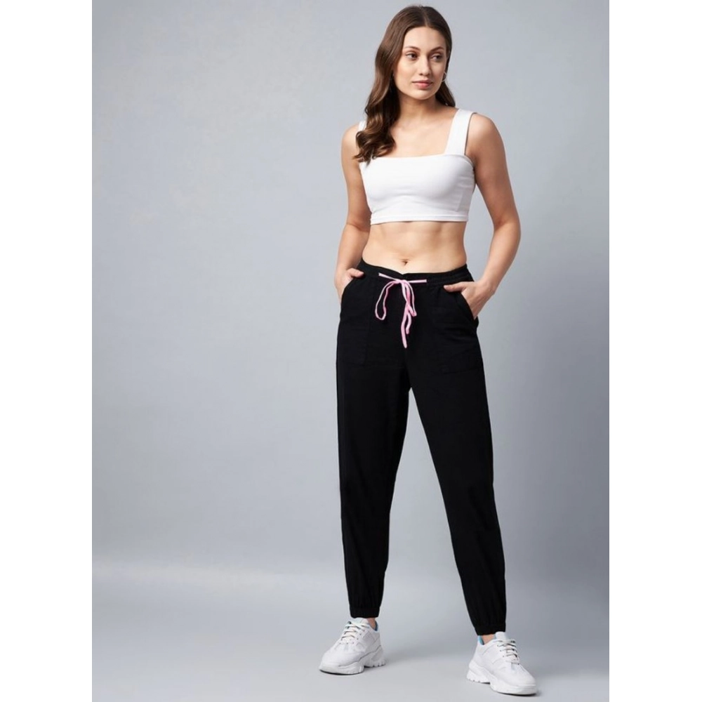 Generic Women's Cotton Twill Solid Elasticated Trousers (Black) - Image 3