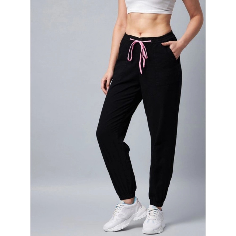 Generic Women's Cotton Twill Solid Elasticated Trousers (Black) - Image 5