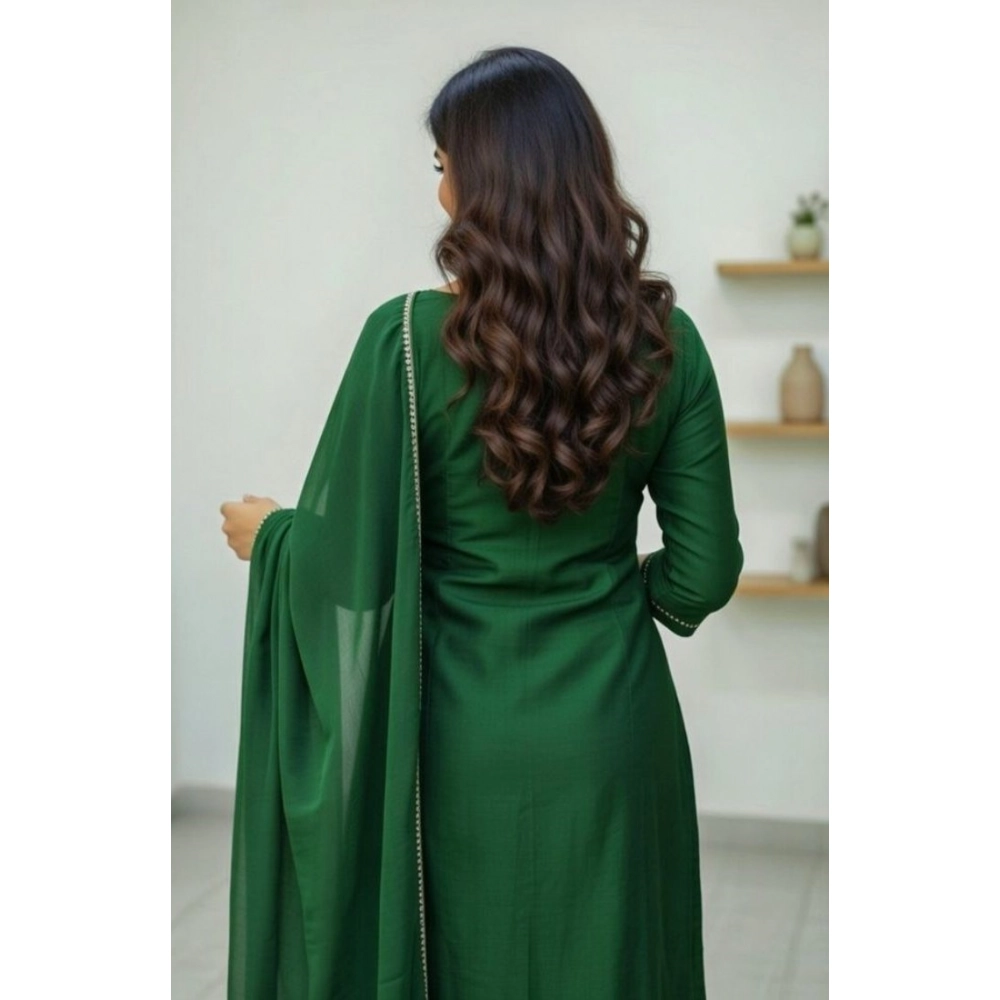 Generic Women's Georgette Ethnic Motif Round 3/4th Sleeve Kurti With Pant Dupatta Set (Green) - Image 5