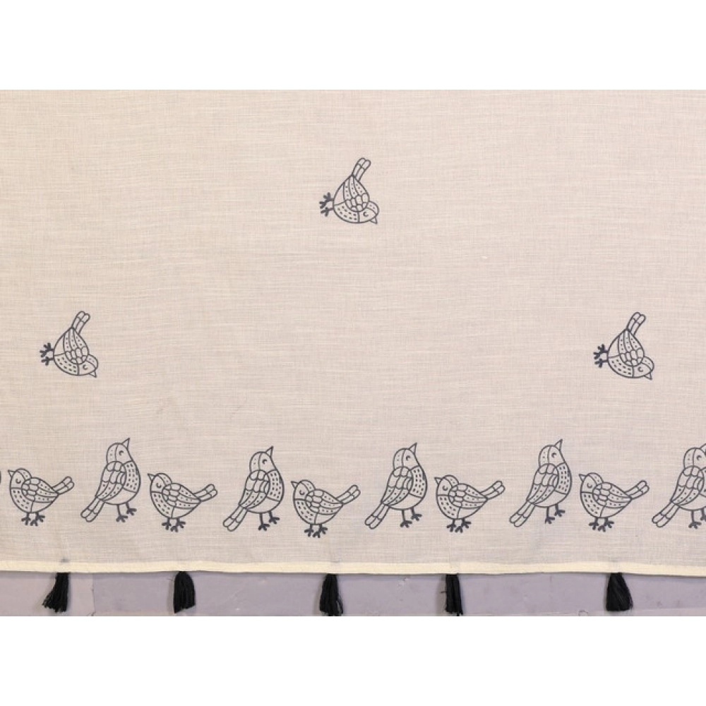 Generic Women's Linen Cotton Printed Saree With Unstitched Blouse 5.5Mtr (Off White) - Image 4