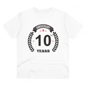 Generic Men's PC Cotton 10th Anniversary Printed T Shirt (Color: White, Thread Count: 180GSM)