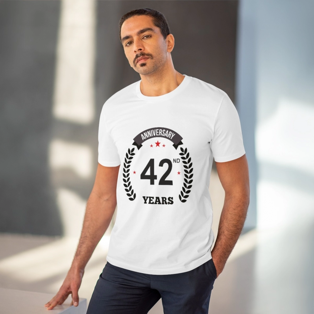 Generic Men's PC Cotton 42nd Anniversary Printed T Shirt (Color: White, Thread Count: 180GSM) - Image 6