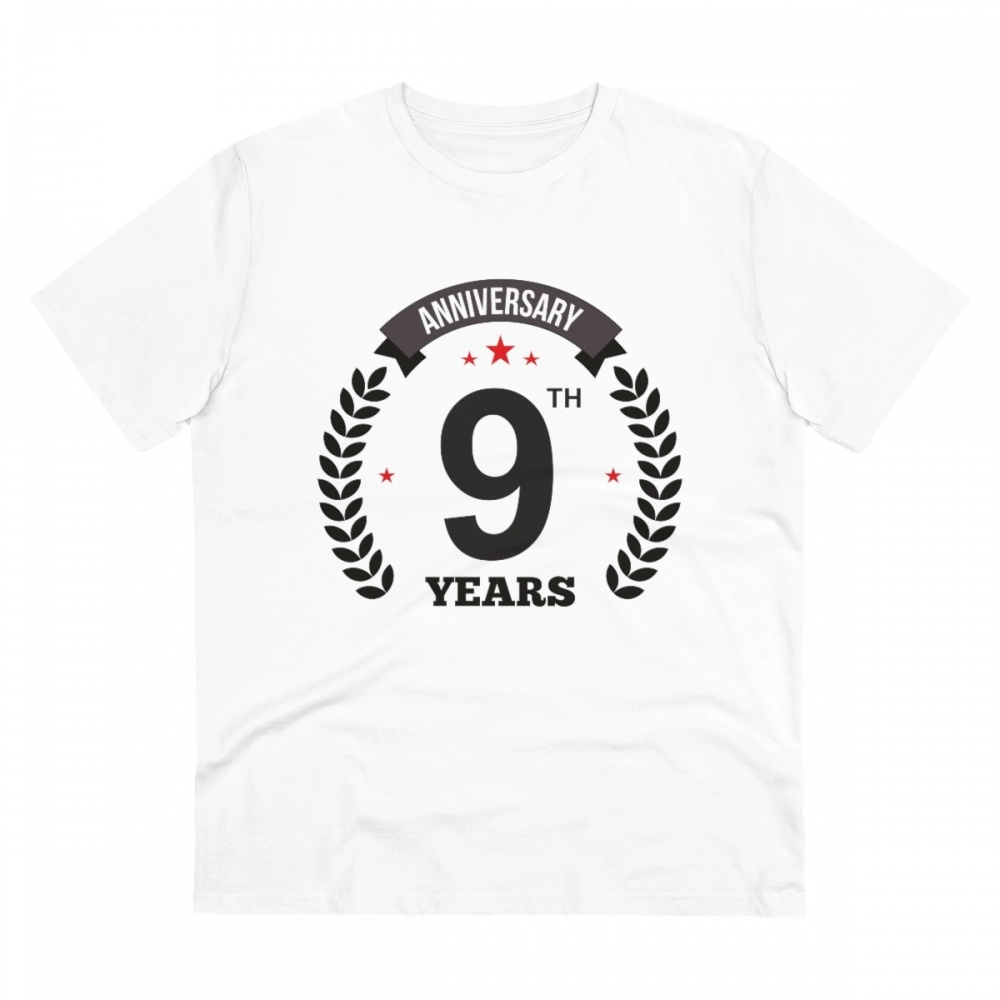 Generic Men's PC Cotton 9th Anniversary Printed T Shirt (Color: White, Thread Count: 180GSM)