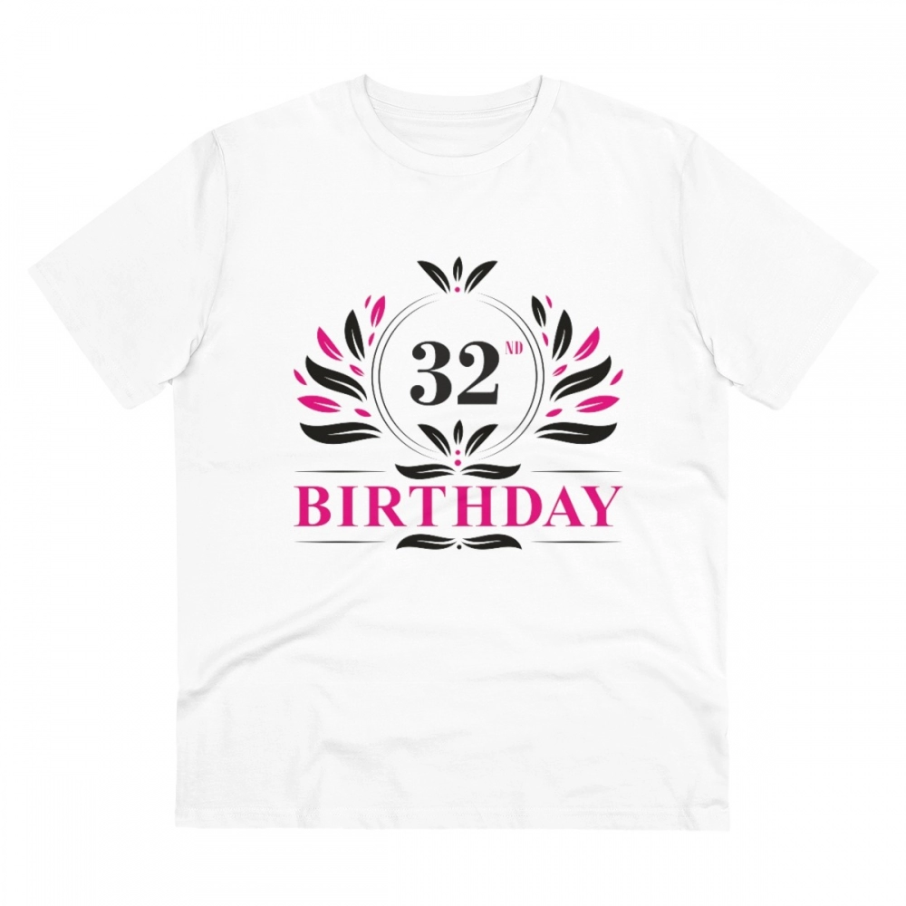 Generic Men's PC Cotton 32nd Birthday Printed T Shirt (Color: White, Thread Count: 180GSM)