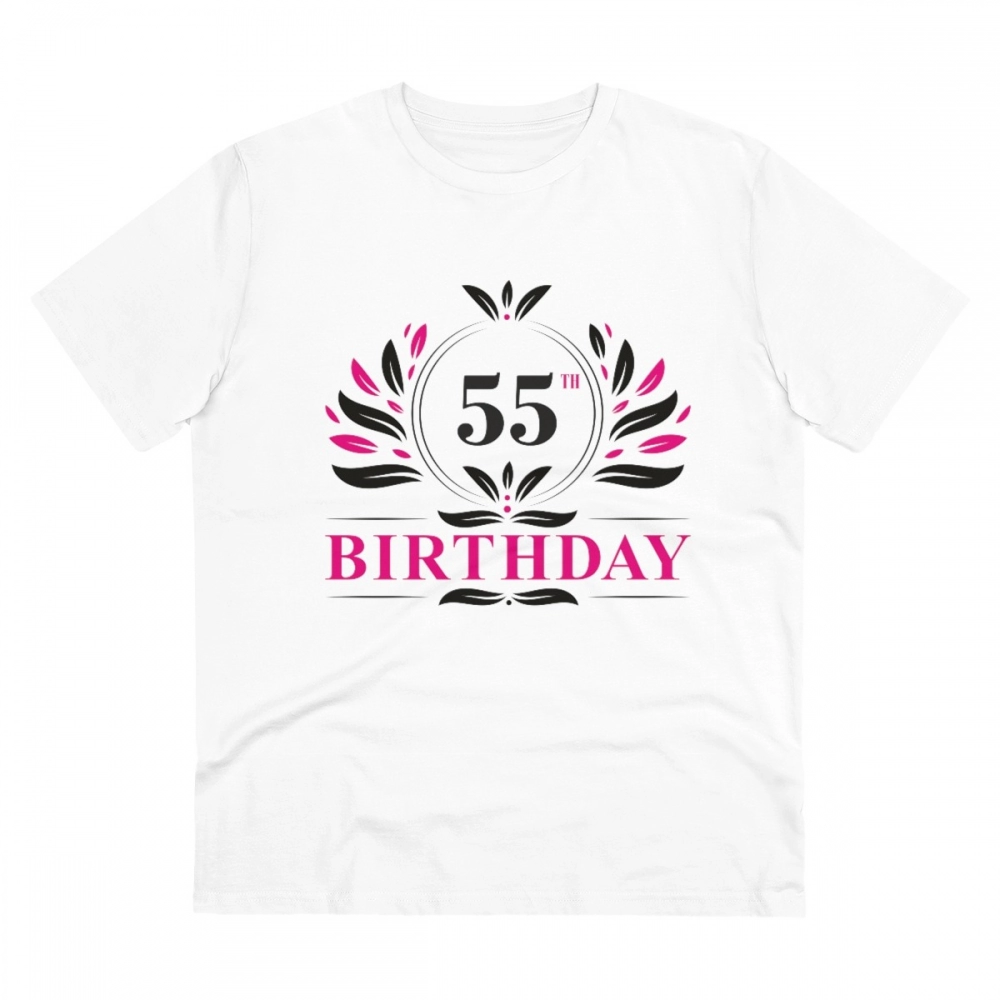 Generic Men's PC Cotton 55th Birthday Printed T Shirt (Color: White, Thread Count: 180GSM)