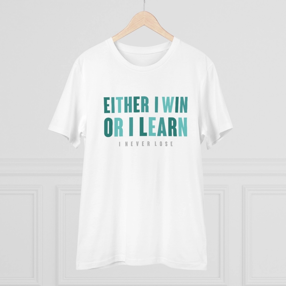 Generic Men's PC Cotton Either I Win Or I Learn Printed T Shirt (Color: White, Thread Count: 180GSM) - Image 3